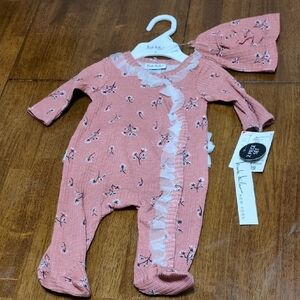 Nicole Miller Pink Floral Footie with Ruffle Detail